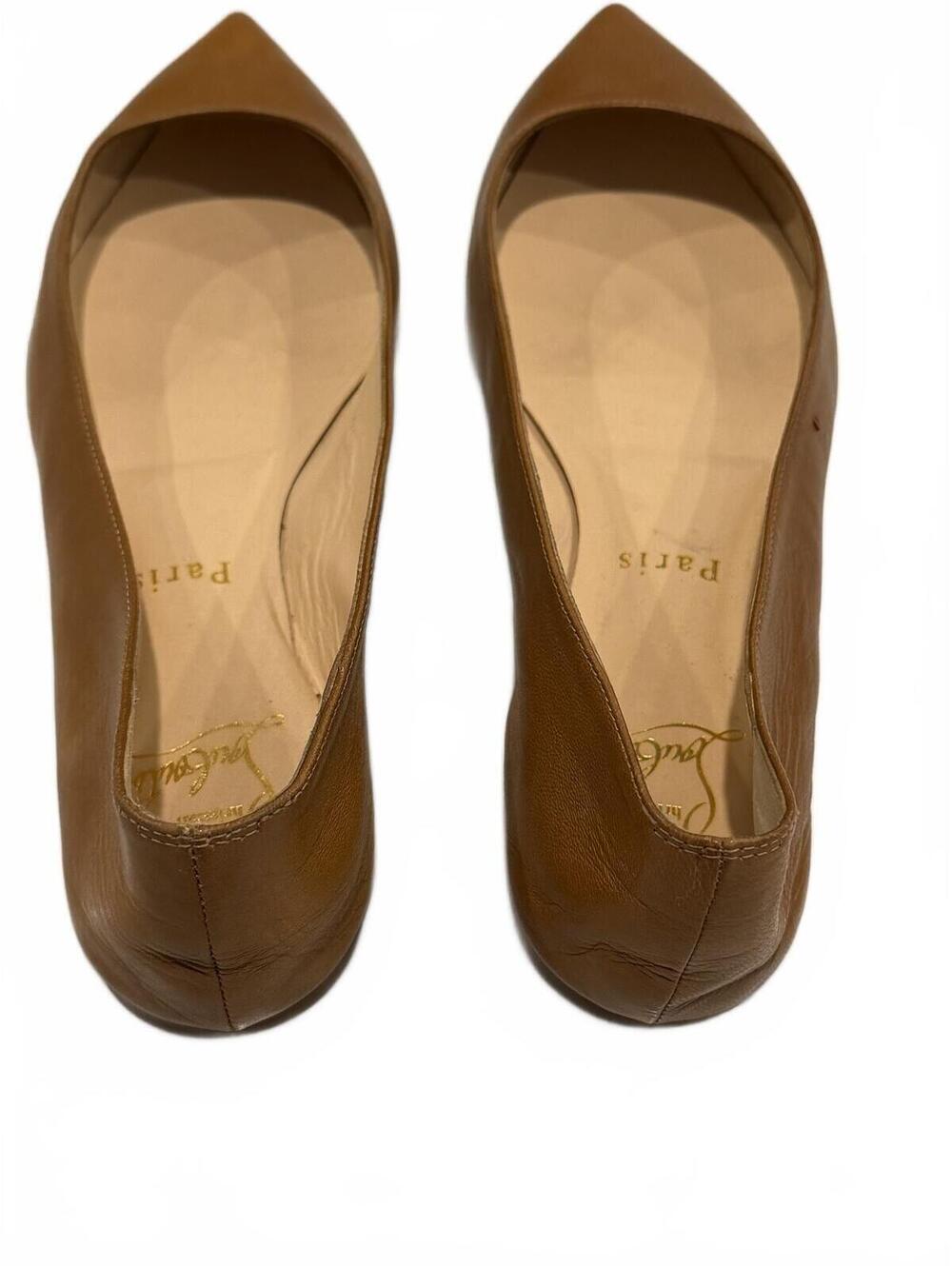 Women's Christian Louboutin Ballalla Café Crème Leather Flats - Size 36.5 - Picture 3 of 12